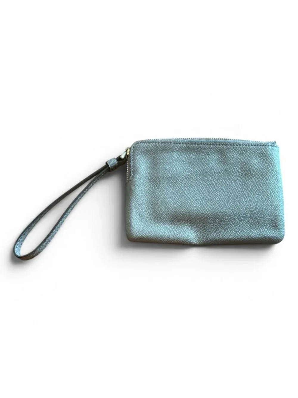 Coach Light Grey Pebbled Leather Wristlet Zip Pouch Wallet Clutch
